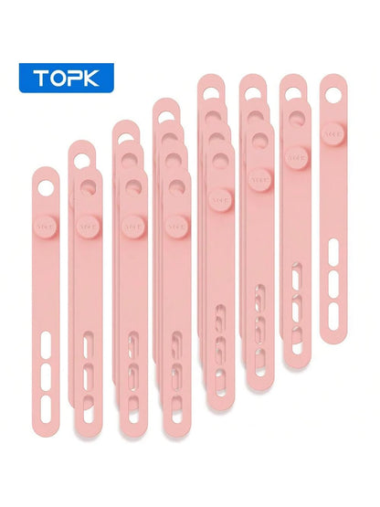 TOPK Silicone Cable Ties, Reusable Cable Management Organizer,Cable Straps,Cord Ties,Multipurpose Elastic Cord Organizer For Bundling And Fastening Cable Cords Wires Cable Organizer