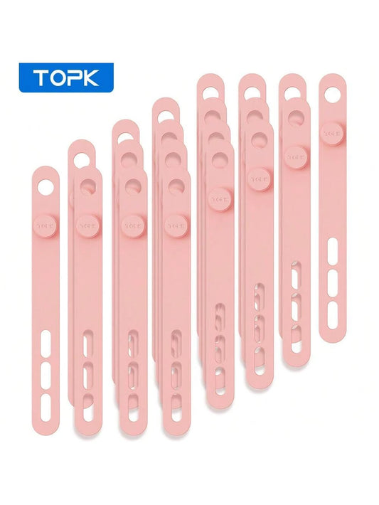 TOPK Silicone Cable Ties, Reusable Cable Management Organizer,Cable Straps,Cord Ties,Multipurpose Elastic Cord Organizer For Bundling And Fastening Cable Cords Wires Cable Organizer