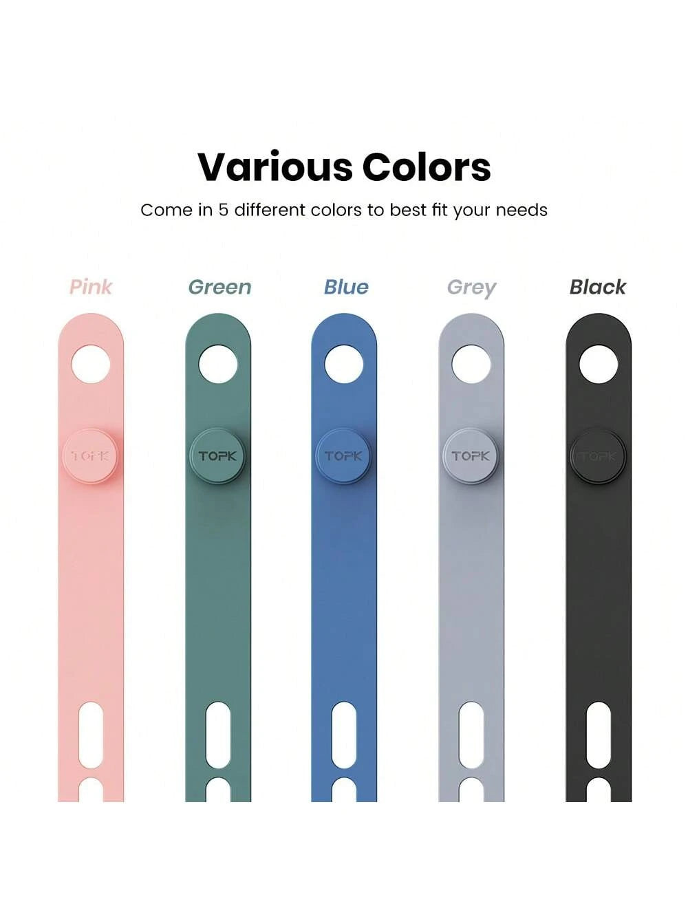 TOPK Silicone Cable Ties, Reusable Cable Management Organizer,Cable Straps,Cord Ties,Multipurpose Elastic Cord Organizer For Bundling And Fastening Cable Cords Wires Cable Organizer