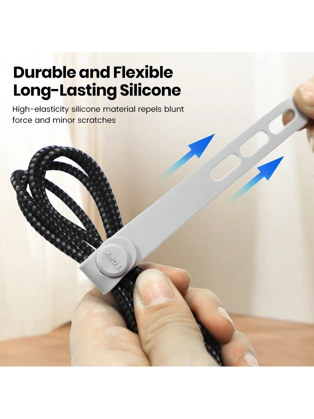 TOPK Silicone Cable Ties, Reusable Cable Management Organizer,Cable Straps,Cord Ties,Multipurpose Elastic Cord Organizer For Bundling And Fastening Cable Cords Wires Cable Organizer