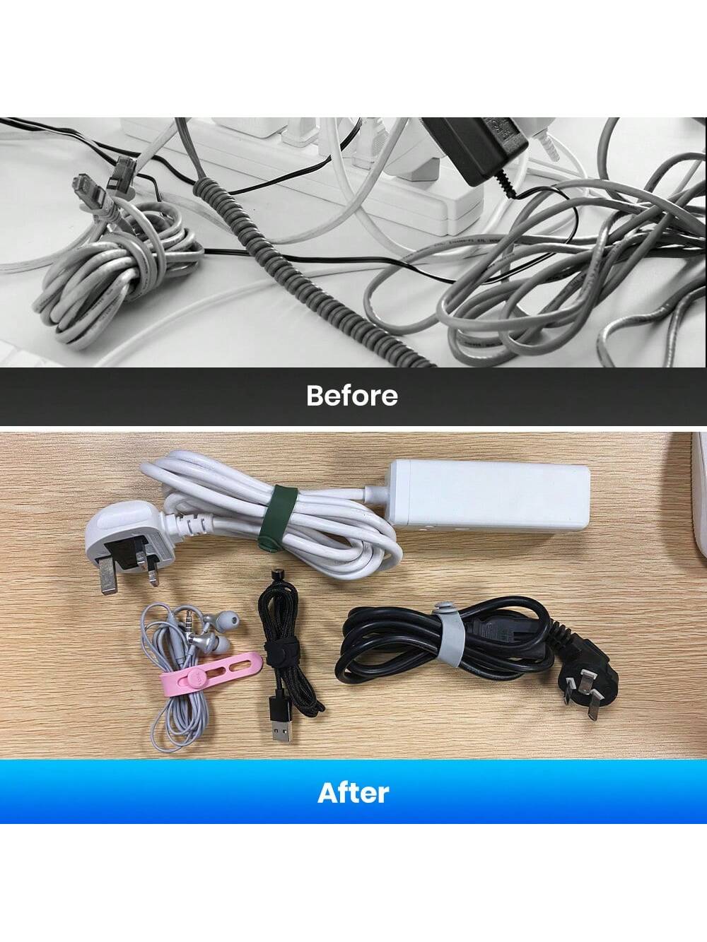 TOPK Silicone Cable Ties, Reusable Cable Management Organizer,Cable Straps,Cord Ties,Multipurpose Elastic Cord Organizer For Bundling And Fastening Cable Cords Wires Cable Organizer