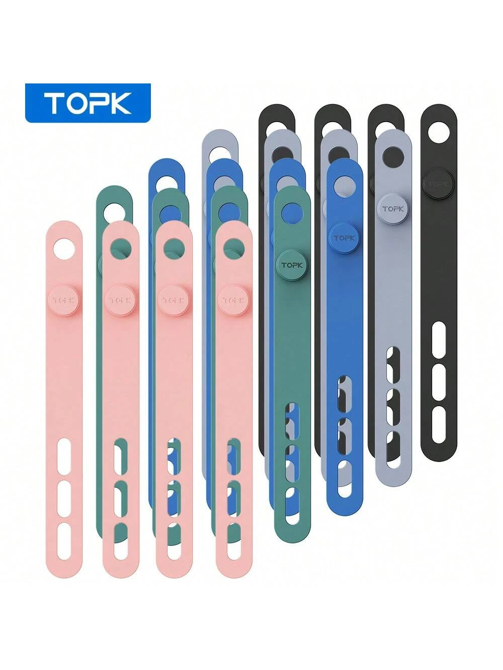 TOPK Silicone Cable Ties, Reusable Cable Management Organizer,Cable Straps,Cord Ties,Multipurpose Elastic Cord Organizer For Bundling And Fastening Cable Cords Wires Cable Organizer