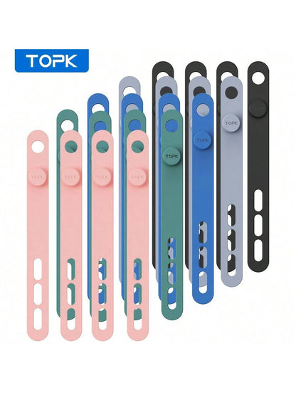 TOPK Silicone Cable Ties, Reusable Cable Management Organizer,Cable Straps,Cord Ties,Multipurpose Elastic Cord Organizer For Bundling And Fastening Cable Cords Wires Cable Organizer