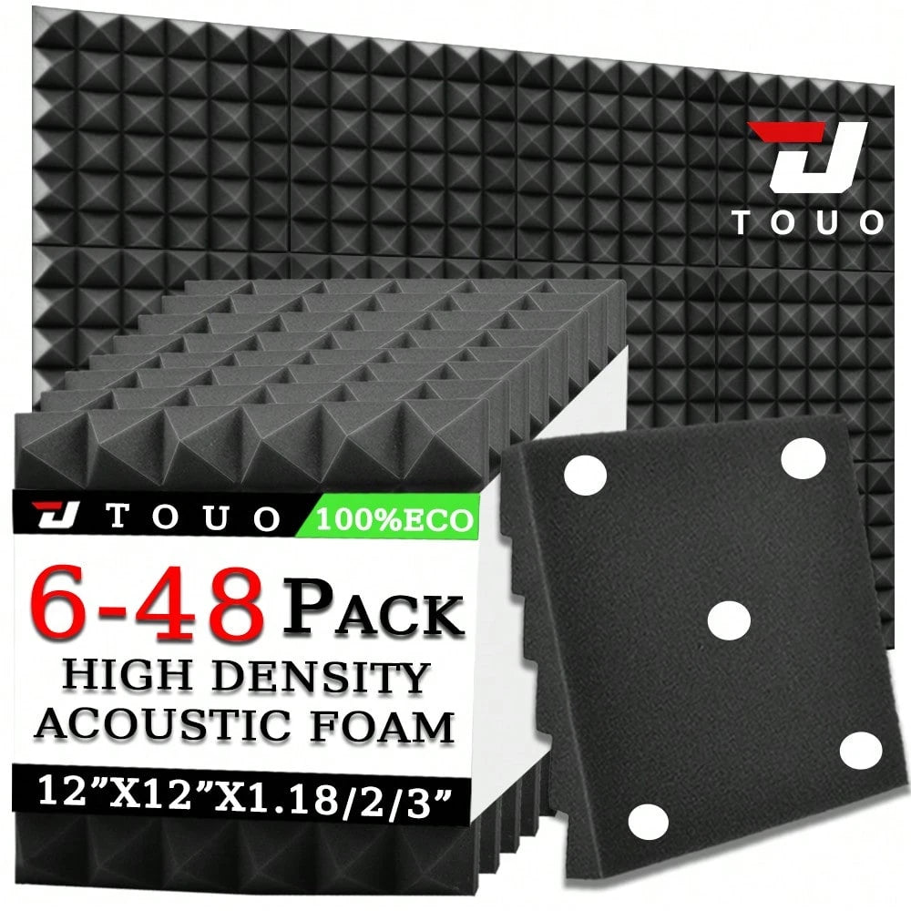TOUO Acoustic Panels 6-48pcs Pyramid Shaped Sound Absorbing Foam Panels For Media Room Rehearsal Room Wall Treatment Decoration