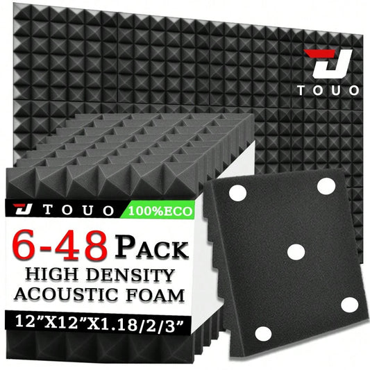 TOUO Acoustic Panels 6-48pcs Pyramid Shaped Sound Absorbing Foam Panels For Media Room Rehearsal Room Wall Treatment Decoration