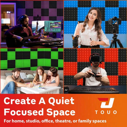 TOUO Acoustic Panels 6-48pcs Pyramid Shaped Sound Absorbing Foam Panels For Media Room Rehearsal Room Wall Treatment Decoration