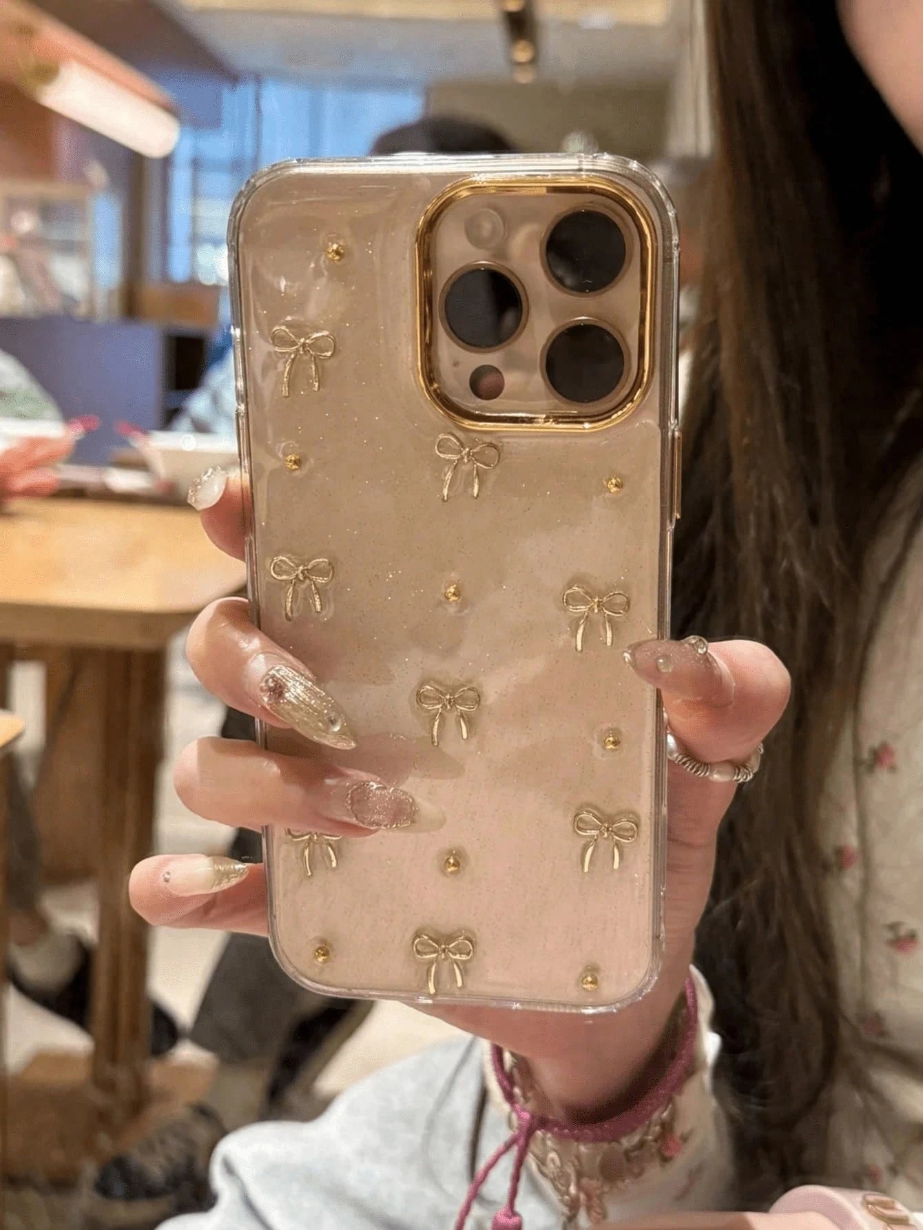 TPU Luxury Golden Bow Element Shiny Gold Bow & Luxury Gold Texture Border Transparent Epoxy Resin Phone Case, Fit For IPhone 17/17Air/17Pro/17ProMax/16/15/14/13/12/11/X/XS/XR/Mini/Pro Max/Pro/Plus, TP