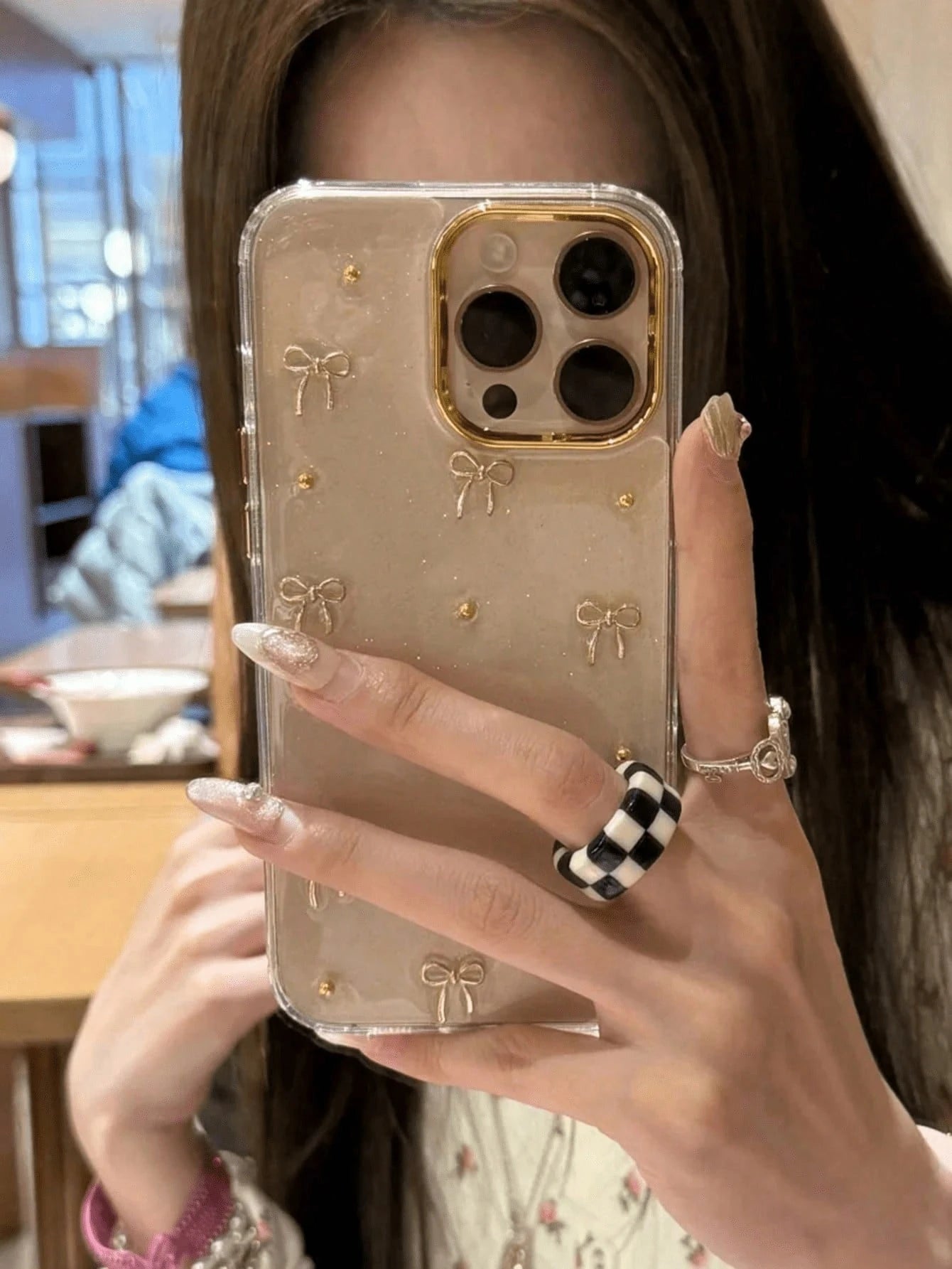 TPU Luxury Golden Bow Element Shiny Gold Bow & Luxury Gold Texture Border Transparent Epoxy Resin Phone Case, Fit For IPhone 17/17Air/17Pro/17ProMax/16/15/14/13/12/11/X/XS/XR/Mini/Pro Max/Pro/Plus, TP