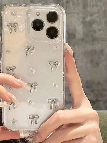 TPU Luxury Golden Bow Element Shiny Gold Bow & Luxury Gold Texture Border Transparent Epoxy Resin Phone Case, Fit For IPhone 17/17Air/17Pro/17ProMax/16/15/14/13/12/11/X/XS/XR/Mini/Pro Max/Pro/Plus, TP
