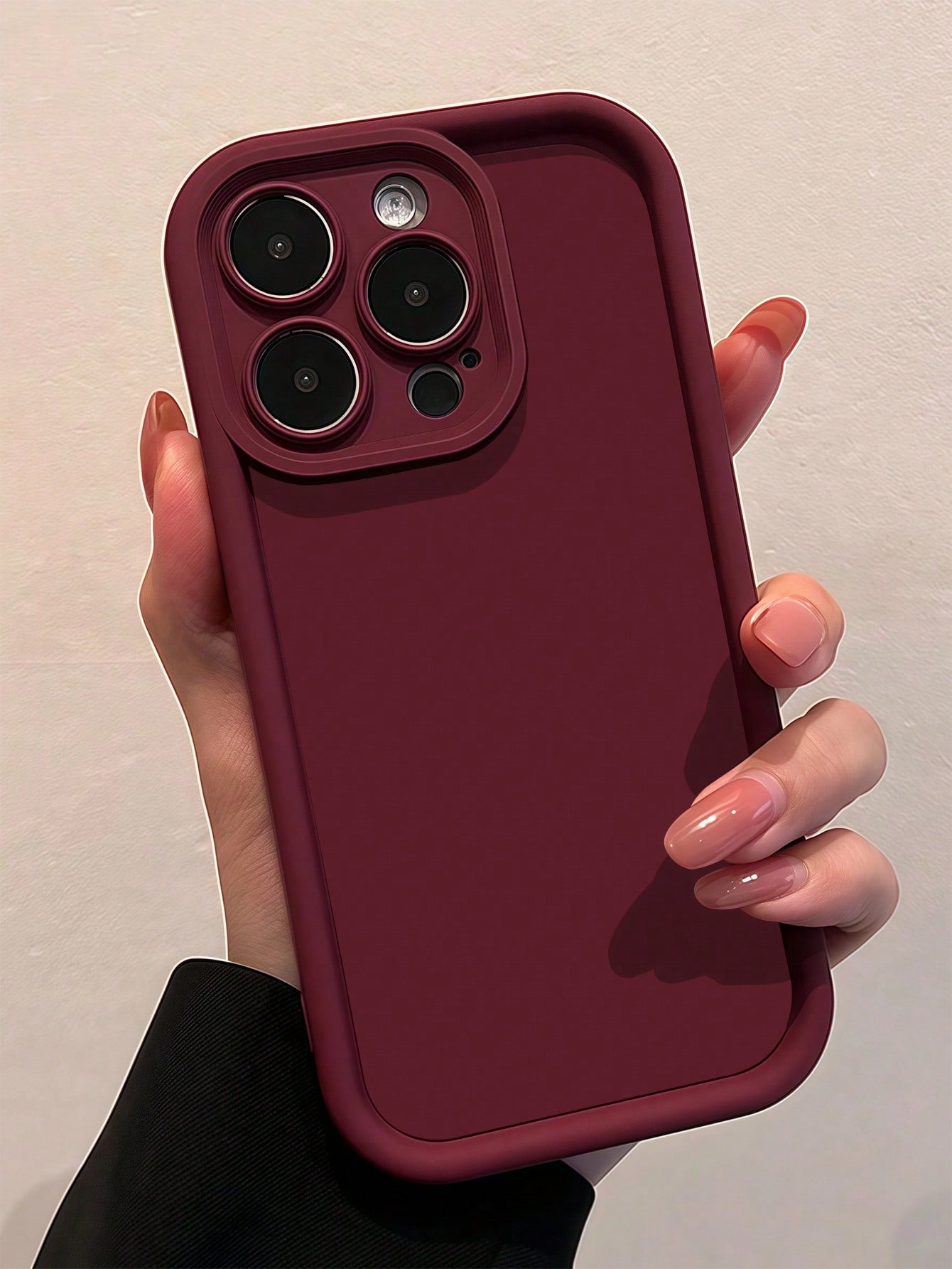 TPU Solid Color Material Solid Color 1pc Burgundy Personalized Pattern Full Coverage TPU Shockproof Phone Case Compatible With IPhone 16, 15, 14, 13, 12, 11 Pro Max, Series Waterproof Anti-Fall Scratc