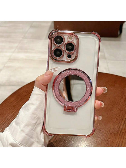 Transparent Anti-Drop Magnetic Makeup Mirror Stand, Compatible With IPhone 17/6/7/8/X/XS/XR/11/12/13/14/15/16e, Galaxy S22/23/24, A04/05/06/A07/A17/A14/A15/A16/A24/A25/A34, Note 7/8/9/10/11/12/13/14