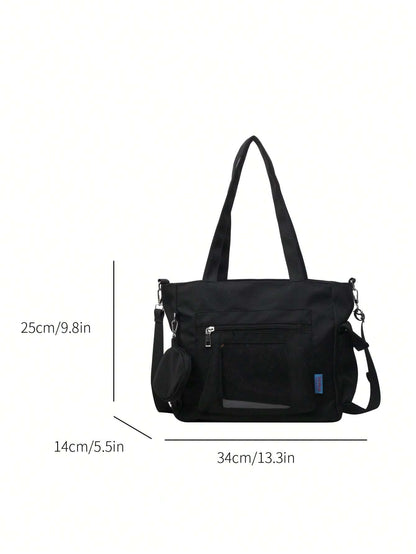 Transparent Pocket Design Large Capacity Tote Bag With Wallet, New Korean Style Multi-Pocket Backpack, Multi-Functional Casual Crossbody Bag, Medium