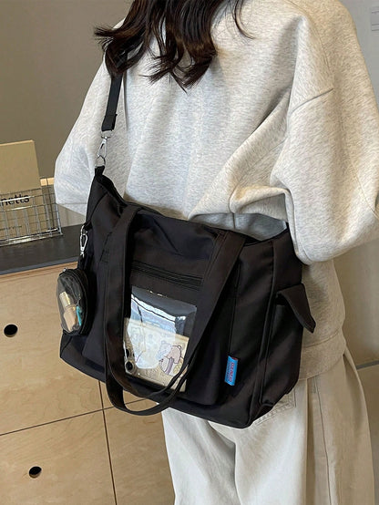 Transparent Pocket Design Large Capacity Tote Bag With Wallet, New Korean Style Multi-Pocket Backpack, Multi-Functional Casual Crossbody Bag, Medium