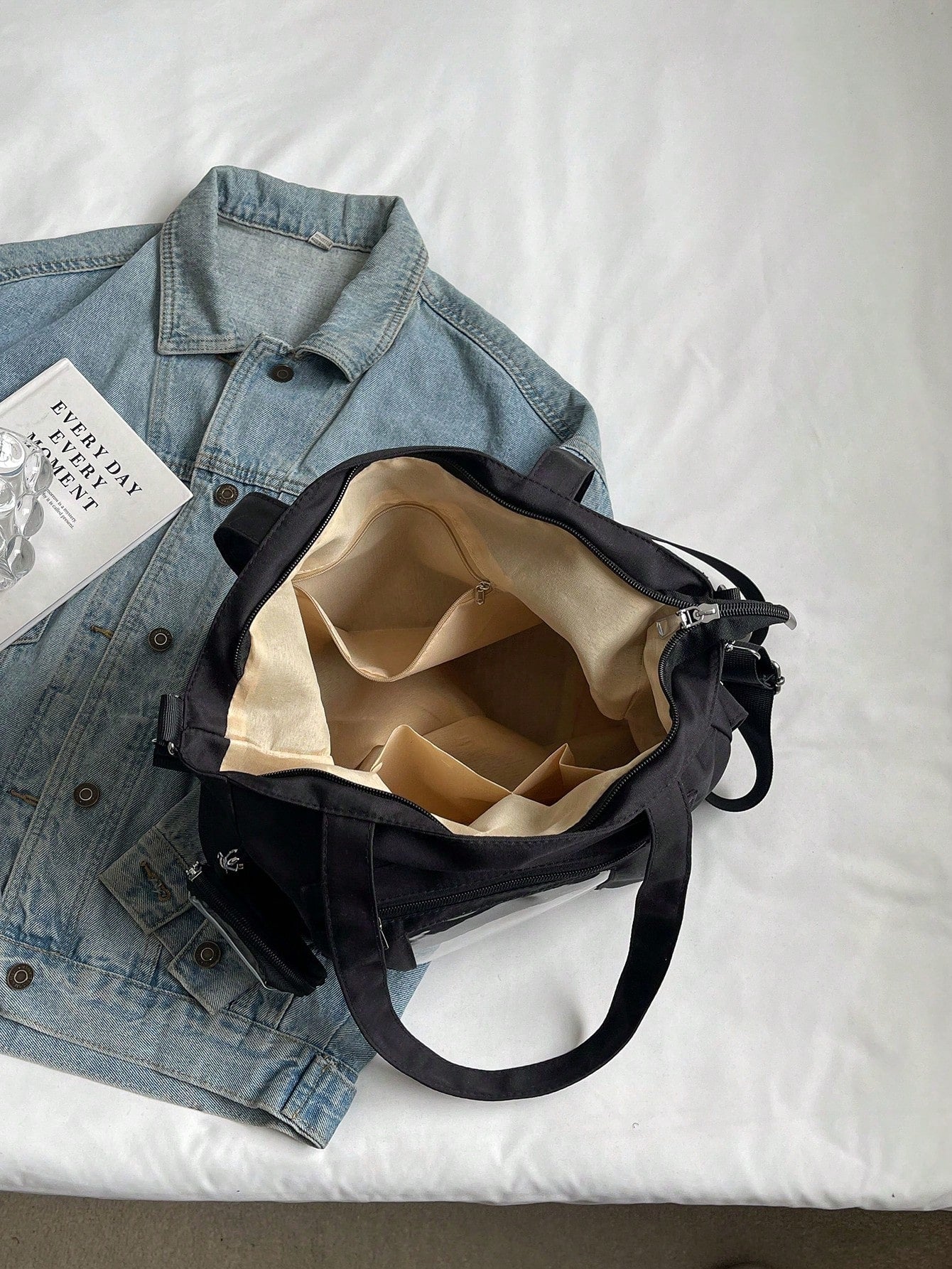 Transparent Pocket Design Large Capacity Tote Bag With Wallet, New Korean Style Multi-Pocket Backpack, Multi-Functional Casual Crossbody Bag, Medium