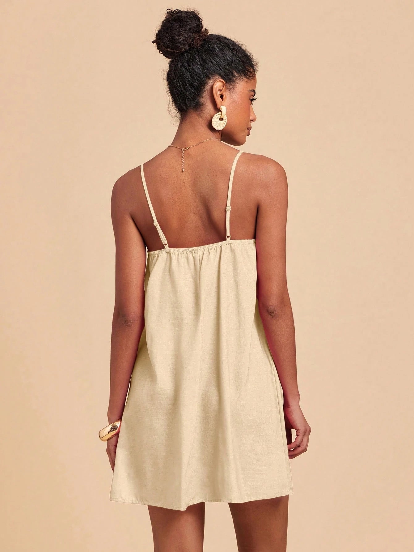 Travachic Beige Summer Tropical Holiday Vacation Holiday Sleeveless Printed Chiffon Mini Dress For Women,Boho Beach Wedding Guest Outfits,Elegant Graduation