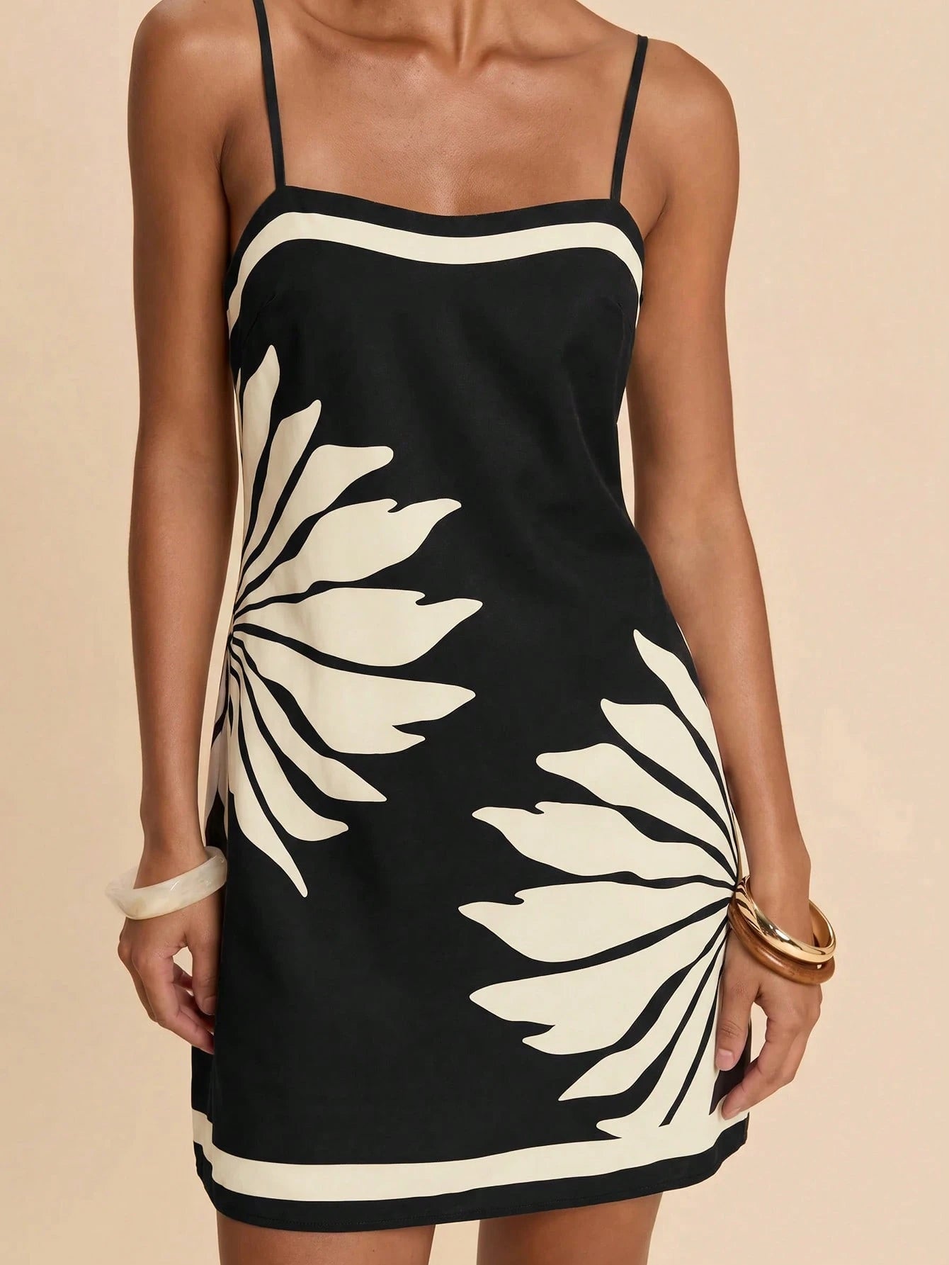 Travachic Elegant Jamican Sexy Black And Cream Spaghetti Strap Dress Garden Party Vacation Summer