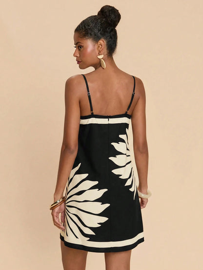 Travachic Elegant Jamican Sexy Black And Cream Spaghetti Strap Dress Garden Party Vacation Summer