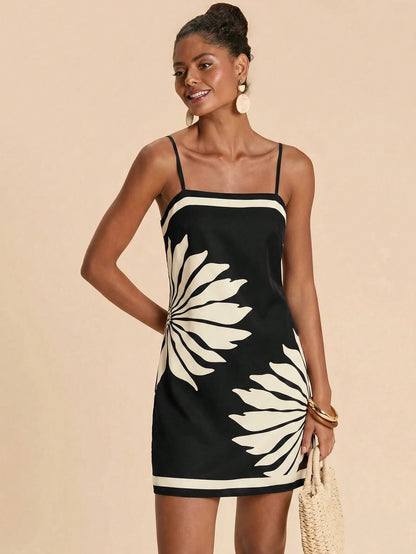 Travachic Elegant Jamican Sexy Black And Cream Spaghetti Strap Dress Garden Party Vacation Summer