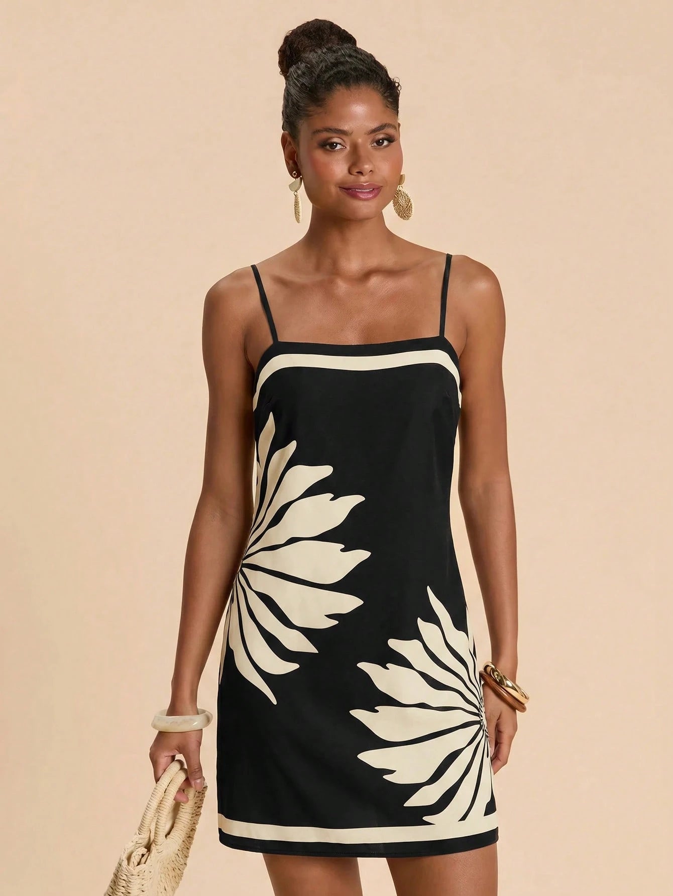 Travachic Elegant Jamican Sexy Black And Cream Spaghetti Strap Dress Garden Party Vacation Summer