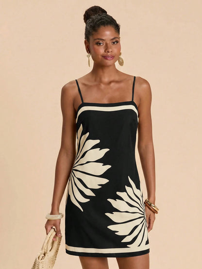 Travachic Elegant Jamican Sexy Black And Cream Spaghetti Strap Dress Garden Party Vacation Summer