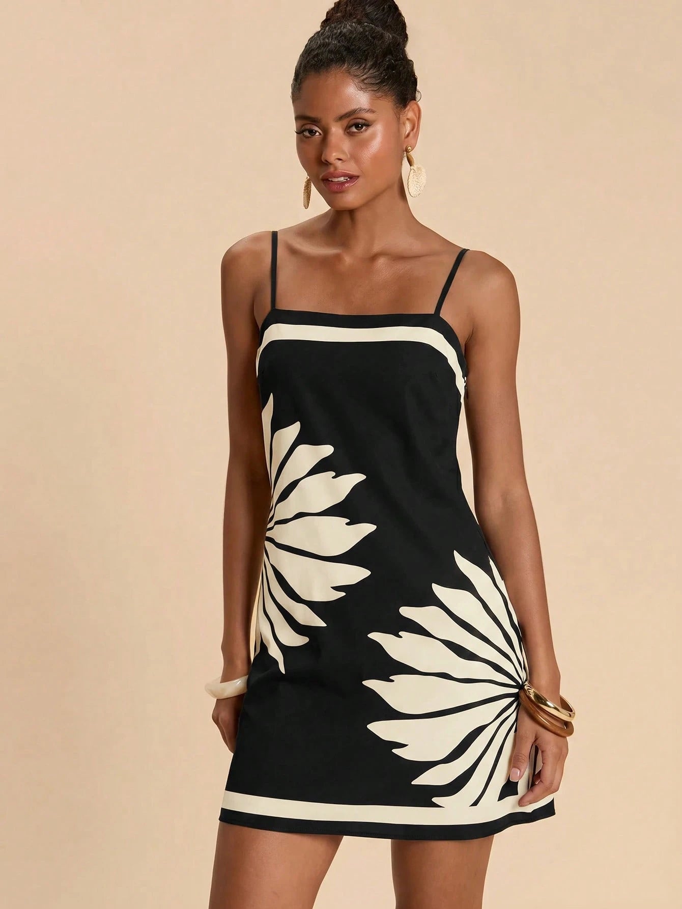 Travachic Elegant Jamican Sexy Black And Cream Spaghetti Strap Dress Garden Party Vacation Summer