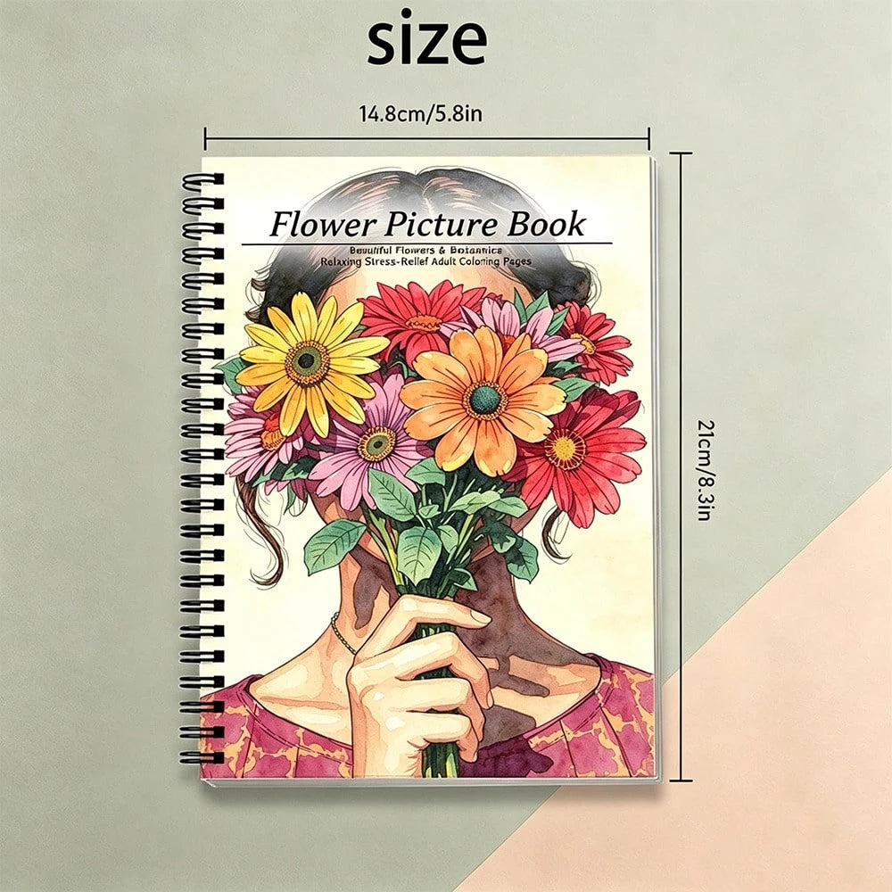 Travel Size Floral Adult Picture Book, A5 Spiral Bound Pocket Notebook With Thick No-Bleed Paper For Stress Relief