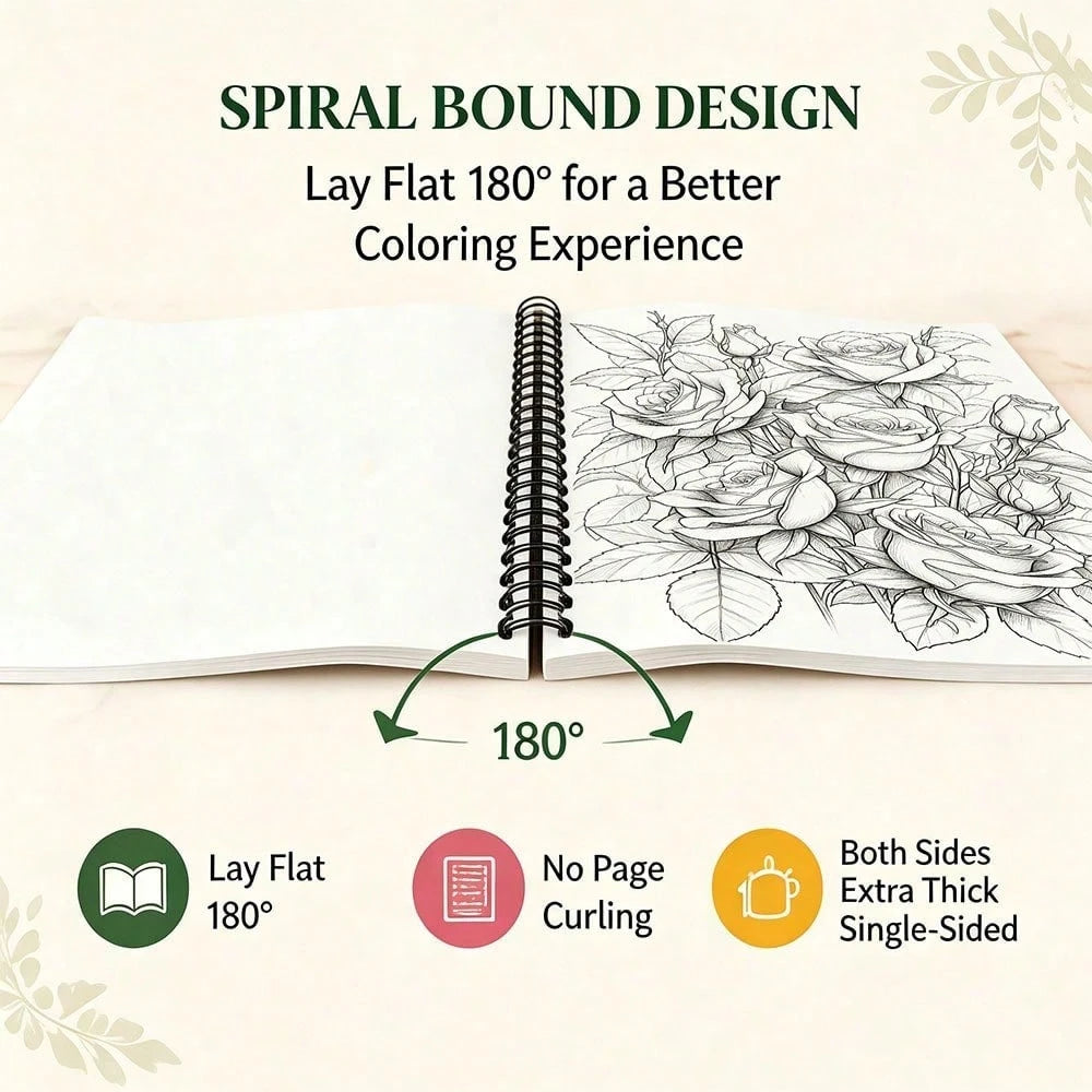 Travel Size Floral Adult Picture Book, A5 Spiral Bound Pocket Notebook With Thick No-Bleed Paper For Stress Relief