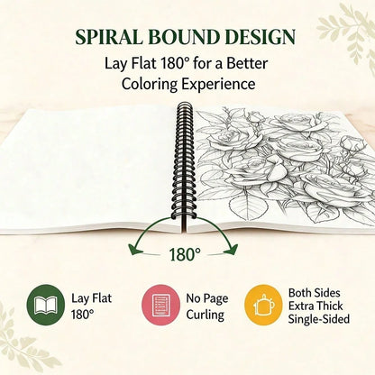 Travel Size Floral Adult Picture Book, A5 Spiral Bound Pocket Notebook With Thick No-Bleed Paper For Stress Relief