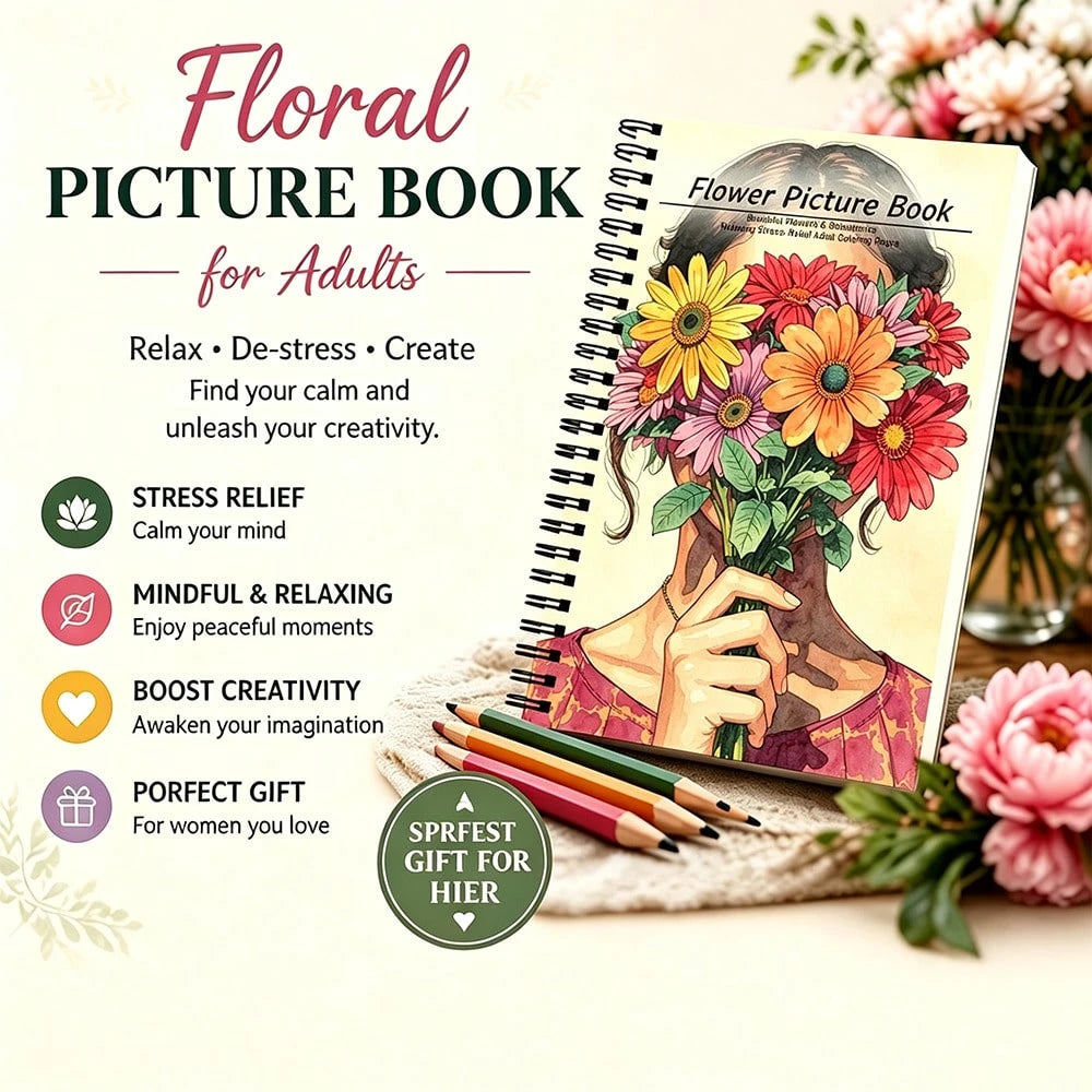 Travel Size Floral Adult Picture Book, A5 Spiral Bound Pocket Notebook With Thick No-Bleed Paper For Stress Relief