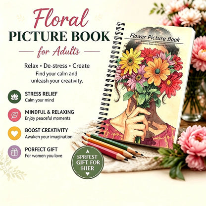 Travel Size Floral Adult Picture Book, A5 Spiral Bound Pocket Notebook With Thick No-Bleed Paper For Stress Relief