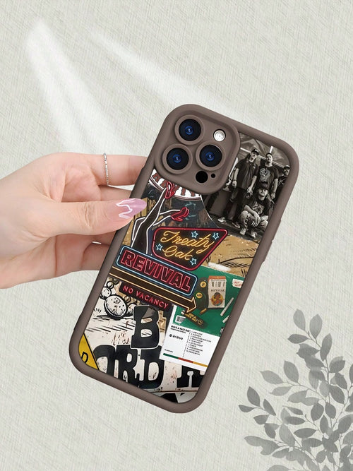 Treaty Oak Revival Band Graphic Phone Case Compatible With IPhone 17 16 15 14 13 12 11 7 X Pro Max, Country Music Rock Aesthetic Collage, Cream Beige Frame Soft Silicone Shockproof Protective Cover