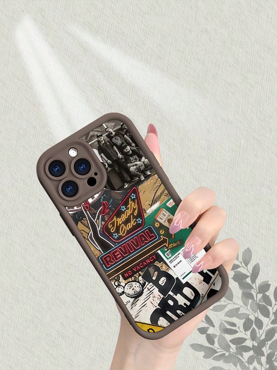 Treaty Oak Revival Band Graphic Phone Case Compatible With IPhone 17 16 15 14 13 12 11 7 X Pro Max, Country Music Rock Aesthetic Collage, Cream Beige Frame Soft Silicone Shockproof Protective Cover