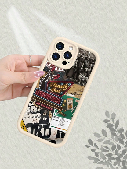 Treaty Oak Revival Band Graphic Phone Case Compatible With IPhone 17 16 15 14 13 12 11 7 X Pro Max, Country Music Rock Aesthetic Collage, Cream Beige Frame Soft Silicone Shockproof Protective Cover