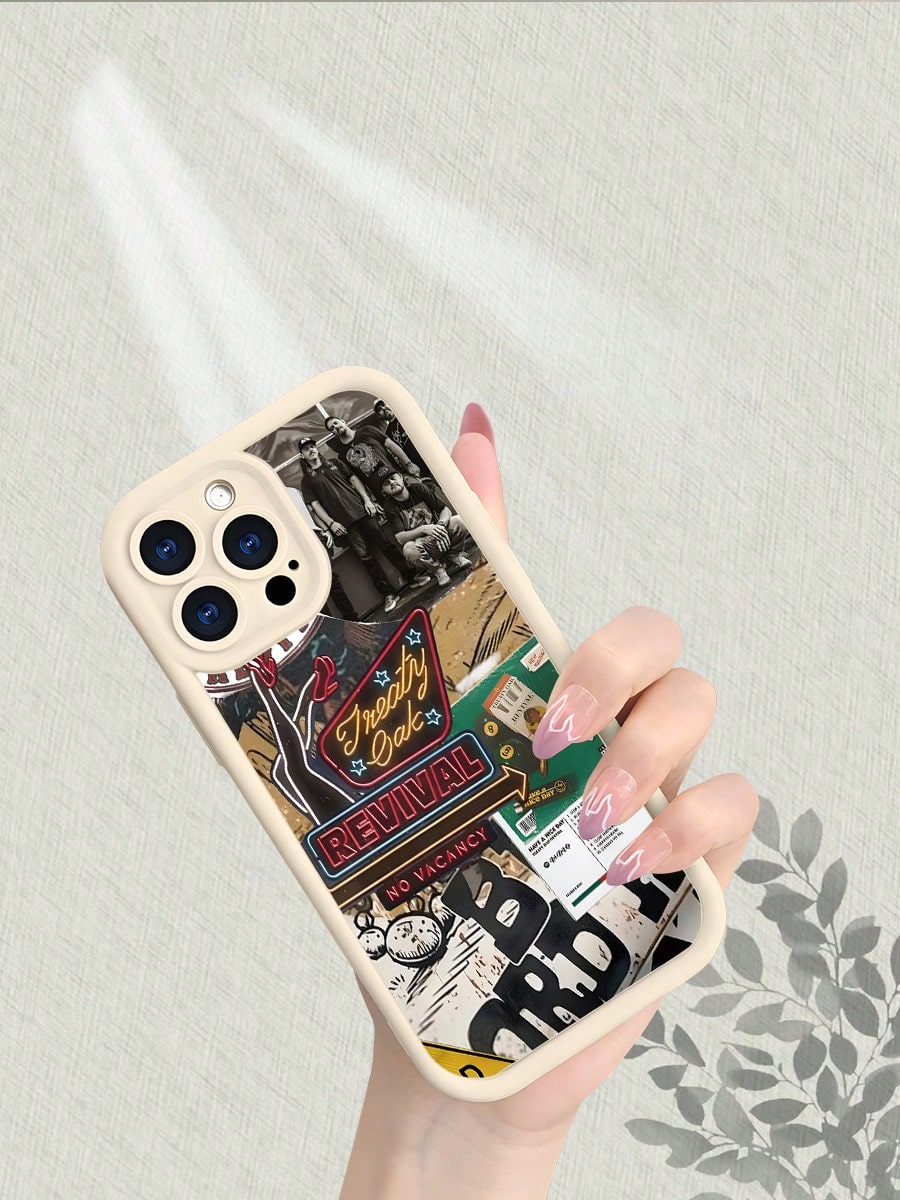 Treaty Oak Revival Band Graphic Phone Case Compatible With IPhone 17 16 15 14 13 12 11 7 X Pro Max, Country Music Rock Aesthetic Collage, Cream Beige Frame Soft Silicone Shockproof Protective Cover