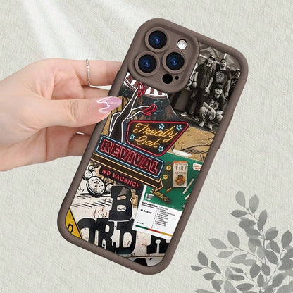 Treaty Oak Revival Band Graphic Phone Case Compatible With IPhone 17 16 15 14 13 12 11 7 X Pro Max, Country Music Rock Aesthetic Collage, Cream Beige Frame Soft Silicone Shockproof Protective Cover