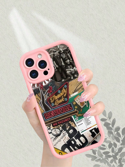 Treaty Oak Revival Band Graphic Phone Case Compatible With IPhone 17 16 15 14 13 12 11 7 X Pro Max, Country Music Rock Aesthetic Collage, Cream Beige Frame Soft Silicone Shockproof Protective Cover