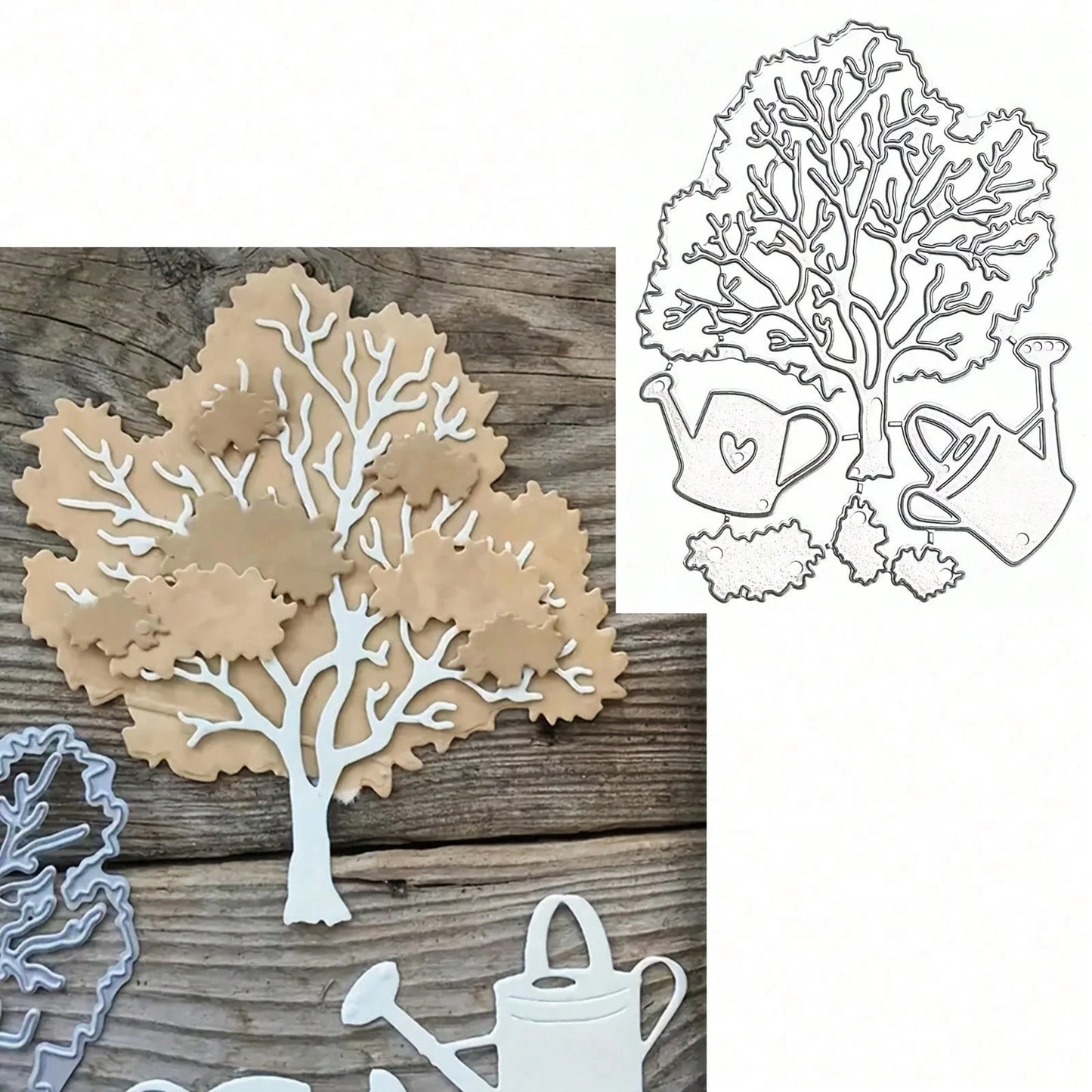 Tree-Shaped Metal Die-Cut Set, Tree And Watering Can Frame Cutting Molds, DIY Photo Decoration Templates, Embossed Paper Molds, Suitable For Scrapbooking And Card Making.