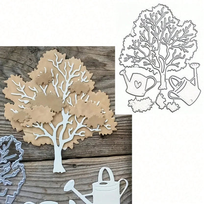 Tree-Shaped Metal Die-Cut Set, Tree And Watering Can Frame Cutting Molds, DIY Photo Decoration Templates, Embossed Paper Molds, Suitable For Scrapbooking And Card Making.