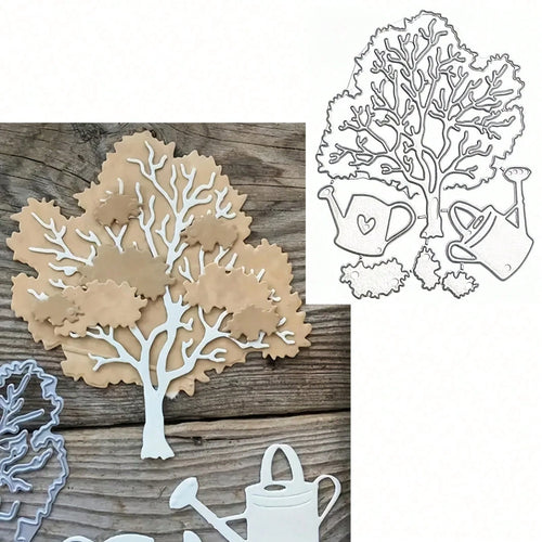 Tree-Shaped Metal Die-Cut Set, Tree And Watering Can Frame Cutting Molds, DIY Photo Decoration Templates, Embossed Paper Molds, Suitable For Scrapbooking And Card Making.
