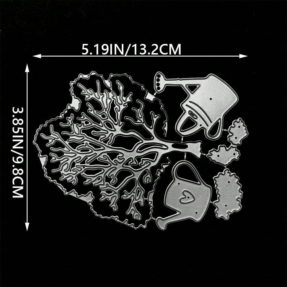 Tree-Shaped Metal Die-Cut Set, Tree And Watering Can Frame Cutting Molds, DIY Photo Decoration Templates, Embossed Paper Molds, Suitable For Scrapbooking And Card Making.