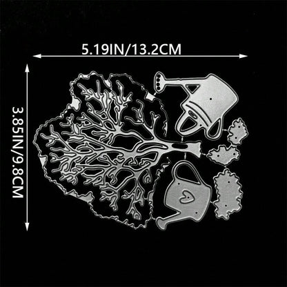 Tree-Shaped Metal Die-Cut Set, Tree And Watering Can Frame Cutting Molds, DIY Photo Decoration Templates, Embossed Paper Molds, Suitable For Scrapbooking And Card Making.