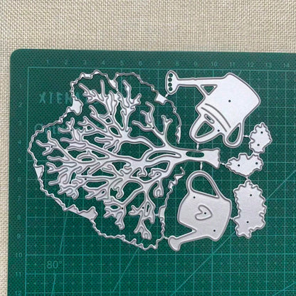 Tree-Shaped Metal Die-Cut Set, Tree And Watering Can Frame Cutting Molds, DIY Photo Decoration Templates, Embossed Paper Molds, Suitable For Scrapbooking And Card Making.