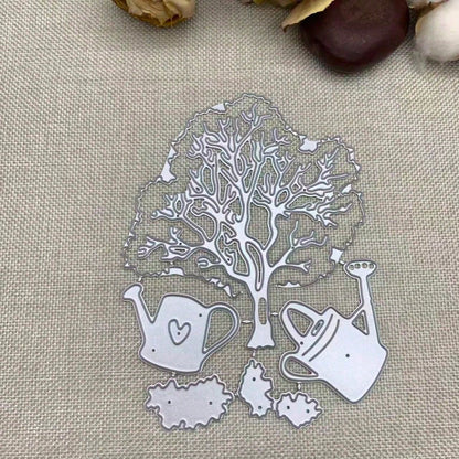 Tree-Shaped Metal Die-Cut Set, Tree And Watering Can Frame Cutting Molds, DIY Photo Decoration Templates, Embossed Paper Molds, Suitable For Scrapbooking And Card Making.