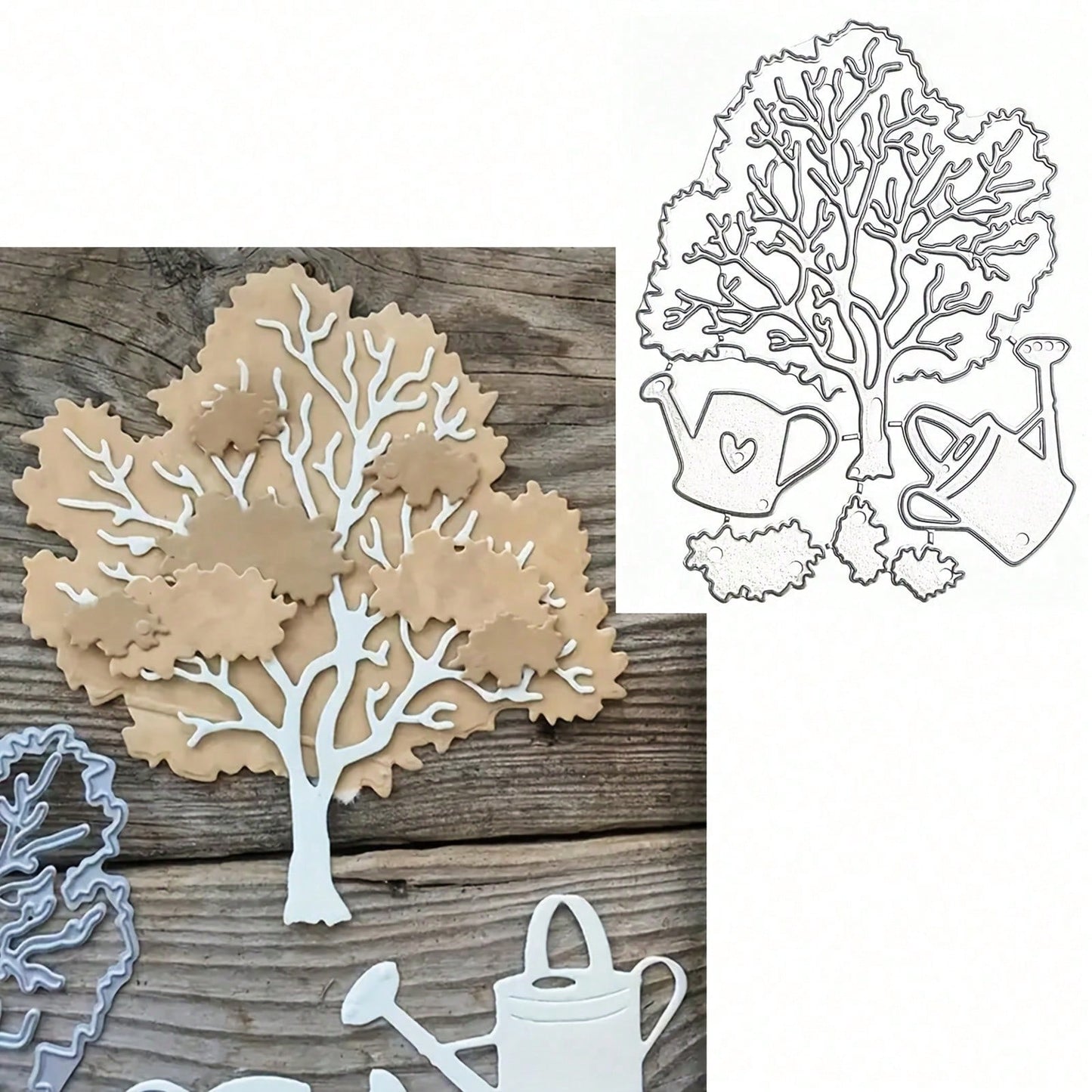 Tree-Shaped Metal Die-Cut Set, Tree And Watering Can Frame Cutting Molds, DIY Photo Decoration Templates, Embossed Paper Molds, Suitable For Scrapbooking And Card Making.