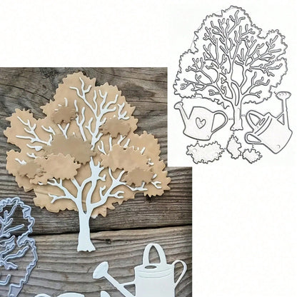 Tree-Shaped Metal Die-Cut Set, Tree And Watering Can Frame Cutting Molds, DIY Photo Decoration Templates, Embossed Paper Molds, Suitable For Scrapbooking And Card Making.