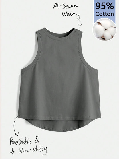 Tseoso Solid High Low Hem Tank Top