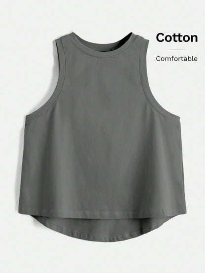 Tseoso Solid High Low Hem Tank Top