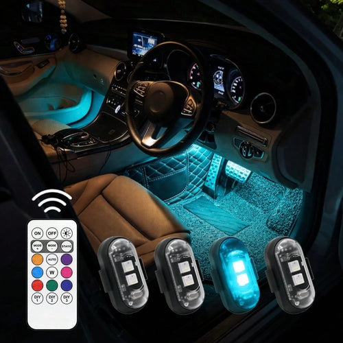 Tutu Car Led Light Set Of 4 Rechargeable RGB Car Footwell Lights Wireless Remote Control Interior Ambient LED Accent Lamps 8 Colors 10 Modes No Wiring Waterproof Front Rear Seat Floor Console Glow For