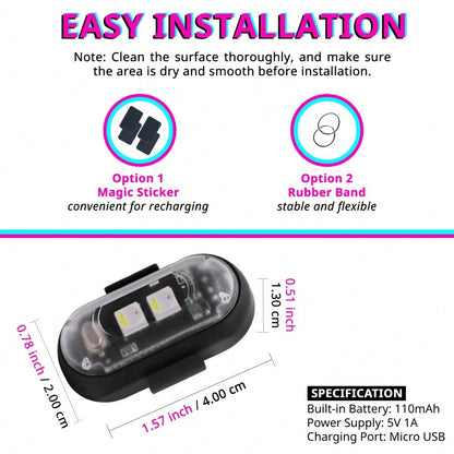 Tutu Car Led Light Set Of 4 Rechargeable RGB Car Footwell Lights Wireless Remote Control Interior Ambient LED Accent Lamps 8 Colors 10 Modes No Wiring Waterproof Front Rear Seat Floor Console Glow For