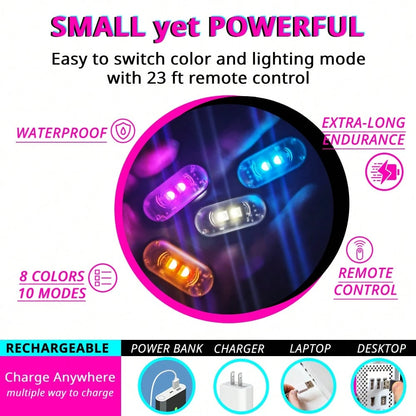 Tutu Car Led Light Set Of 4 Rechargeable RGB Car Footwell Lights Wireless Remote Control Interior Ambient LED Accent Lamps 8 Colors 10 Modes No Wiring Waterproof Front Rear Seat Floor Console Glow For